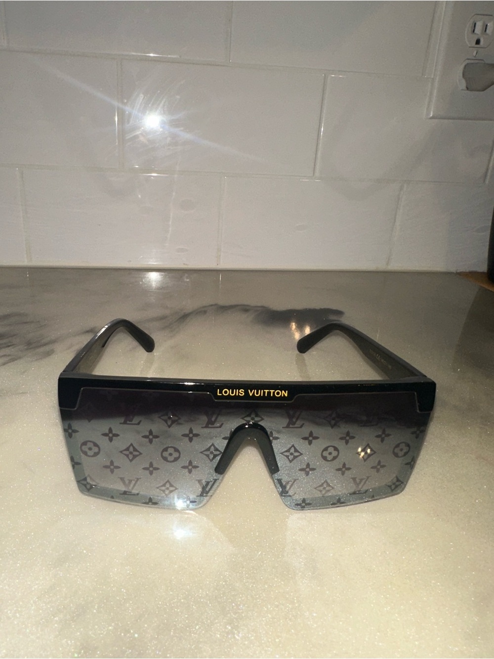 Louis Vuitton Black Monogram Shield Sunglasses with Gold Logo